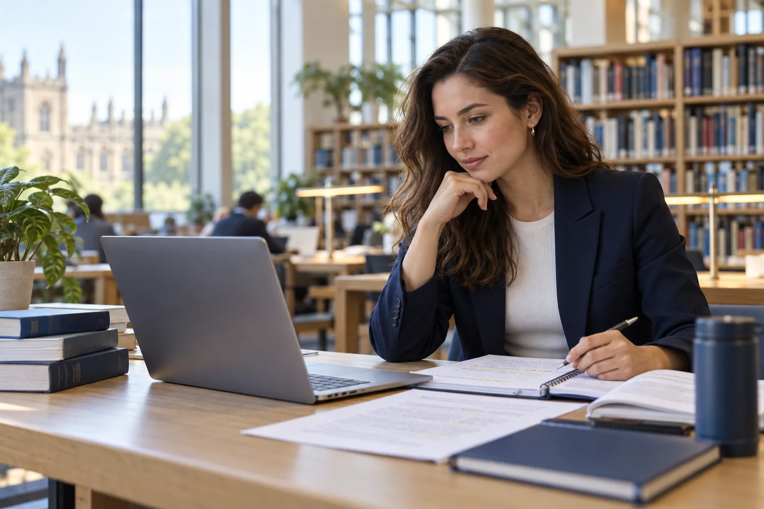 Researcher preparing for a thesis defence with her laptop