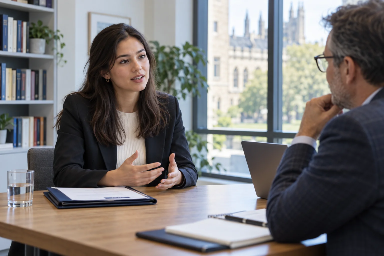 Candidate answering questions in an interview