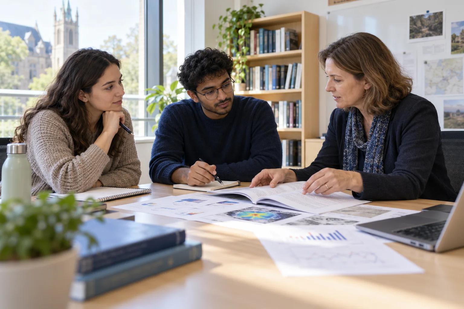Researchers reviewing their work with a supervisor